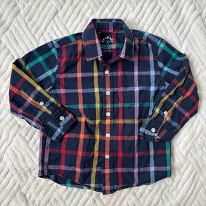 Primary Kids long sleeve rainbow plaid button down - size 3 / 3T
